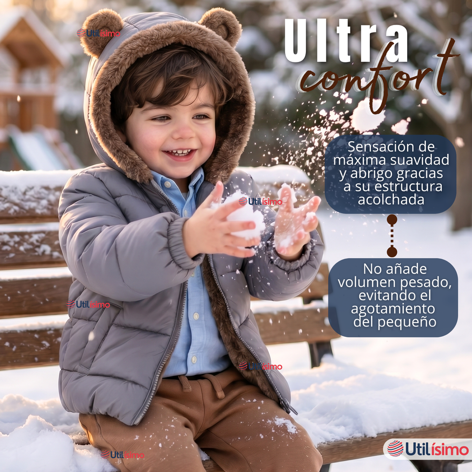 Parka Osito Con Capucha Manga Larga Gris Niño Infantil