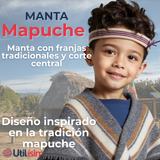Set Poncho Manta Mapuche LANA GRUESO 85x55CM +TRARILONCO CINTILLO MAPUCHE 87CM Fiestas Patrias