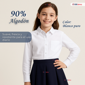 Camisa Blusa Escolar Blanca Manga Larga Colegio Para Niñas