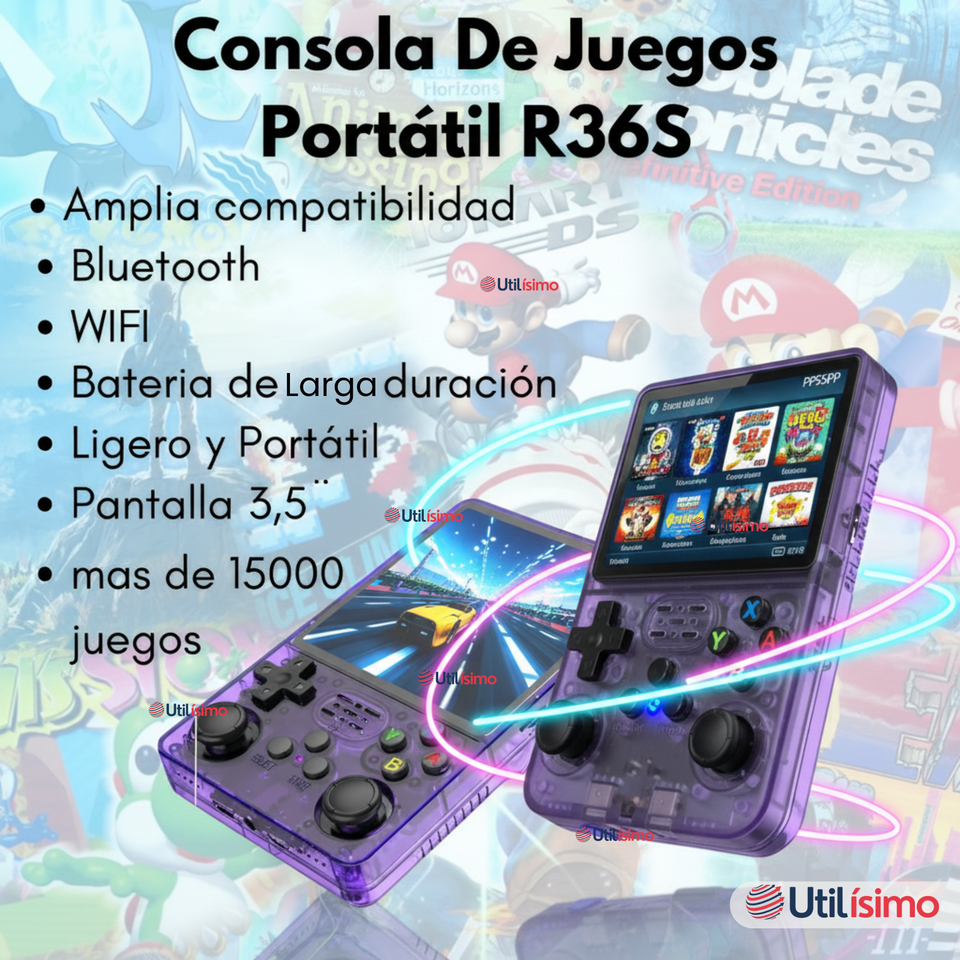 Pantalla IPS Retro Gaming Portátil R36s 64GB Consola Recargable USB