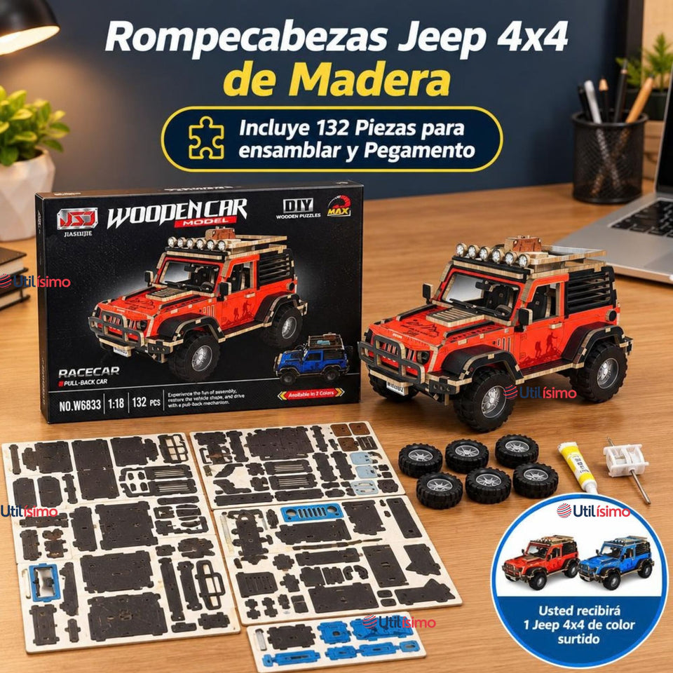 Puzzle 3D Jeep 4x4 Color Surtido de Madera 132 Piezas Juguete Armable