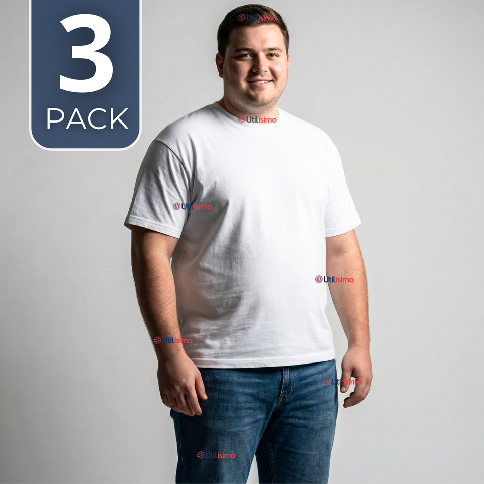 Pack 3 Camisetas Poleras 100% Algodón Básica Lisa Elástica Hombre Blanco