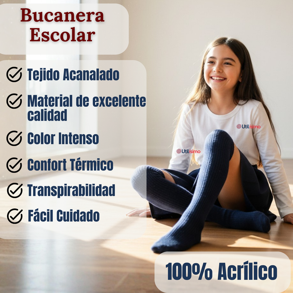 Bucaneras Escolares 1 Par Calcetines Acrílico Gris Premium Niña y Juvenil