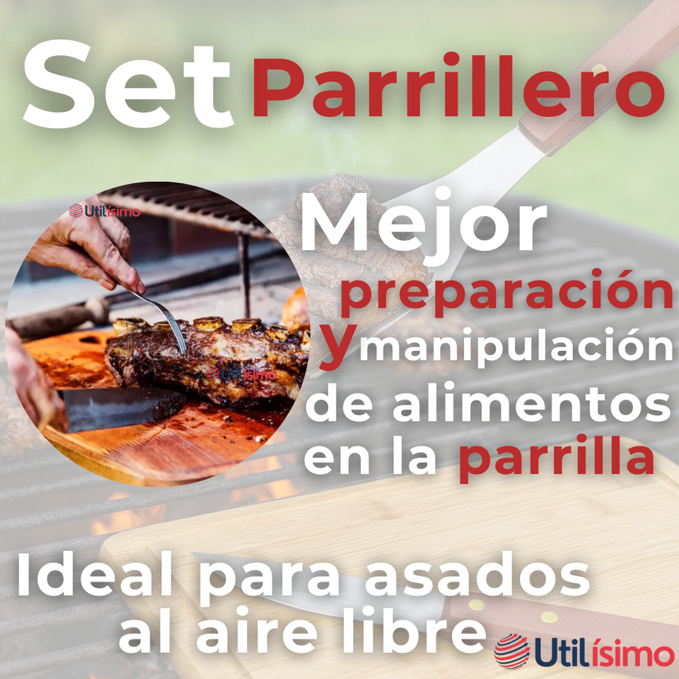 Set Cuchillo + Tenedor Para Parrillas Y Asados Acero Inoxidable