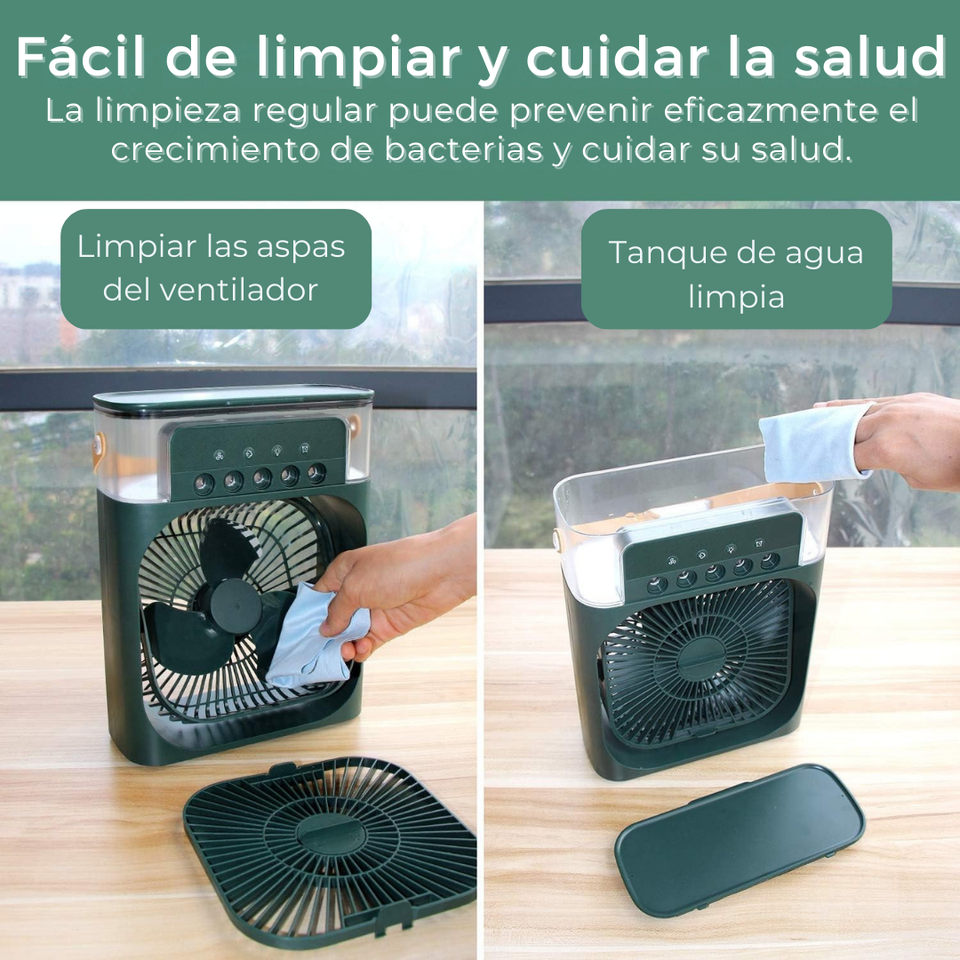 Climatizador Portátil Frío 4 en 1 Ventilador Humificador Enfriador Lampara LED 220v USB Verde