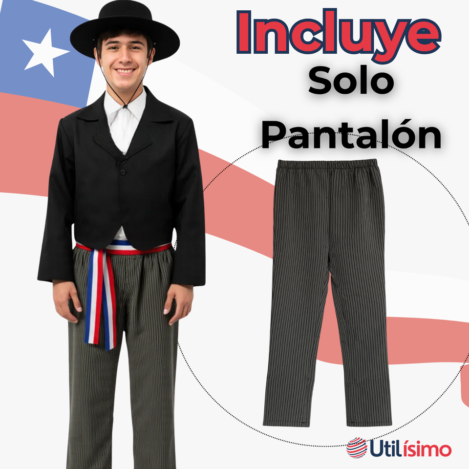 Pantalón Huaso Juvenil Gris con Rayas Fiestas Patrias