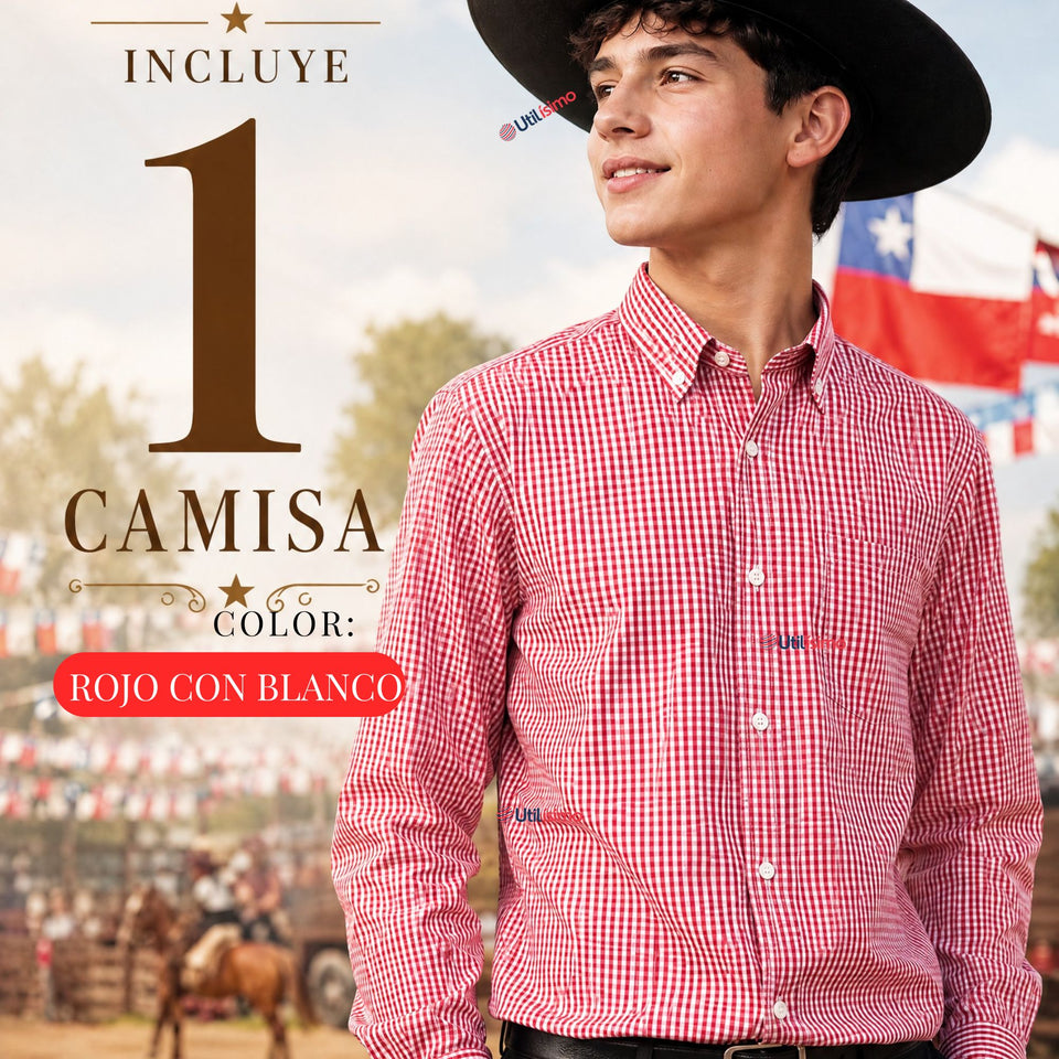 Camisa Cuadrille Huaso Juvenil Roja Regular Fit Fiestas Patrias