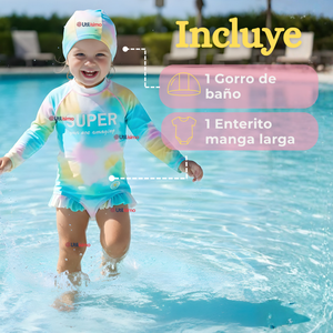 Traje De Baño Enterito Con Gorro Bebé Niña Protección Solar UPF 50+