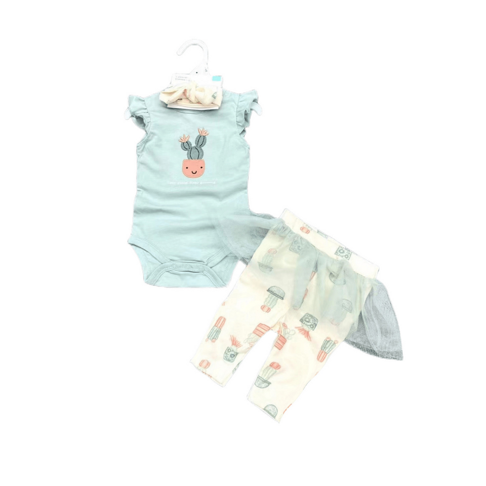 Set 3 Piezas Body Calza con Falda y Turbante de Algodón para bebés niñas Jump Kids