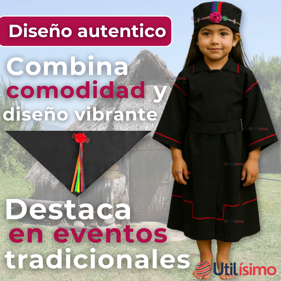 Traje Vestido Mapuche Niña 0 Meses hasta Talla S Vestimenta Típica
