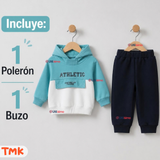 Conjunto 2 Piezas Polerón con Capucha y Pantalón 100% Algodón Bebé Niño Athletic Blue