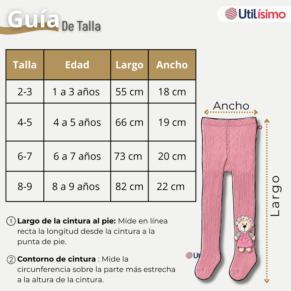Panty 3D Osito Rosado Tejida Niña Ballerina 78% Algodón Premium