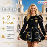Traje Caporal Típico 2 Piezas Negro Mujer Fiestas Patrias