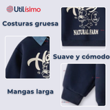 Polerón Estilo Pique Manga Larga Niño 100% Algodón Azul