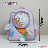 Mochila Escolar Con Estuche 33cm Poliéster Impermeable Conejita Niña
