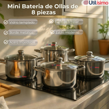 Bateria Cocina Cacerolas 8 Piezas Juego De Ollas Acero Inoxidable