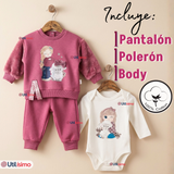 Conjunto 3 Piezas Buzo Pantalón Polerón Body De Algodón Tedmimak Burdeo Bebé Niña
