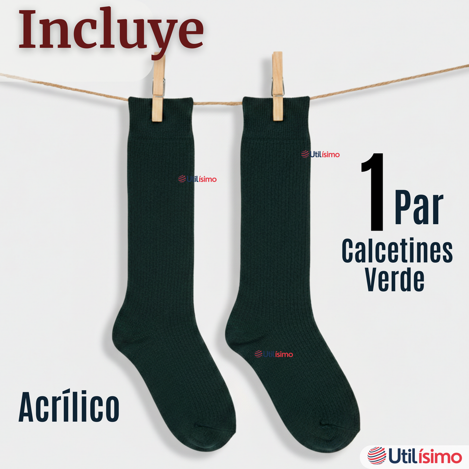 Calcetín Escolar Largo Acrílico Verde Niñas Juvenil