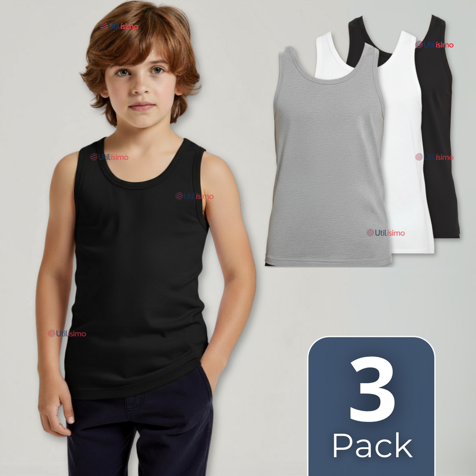 Pack 3 Camisetas Sin Manga Básicas Suaves 100% Algodón Colores Surtidos Juvenil
