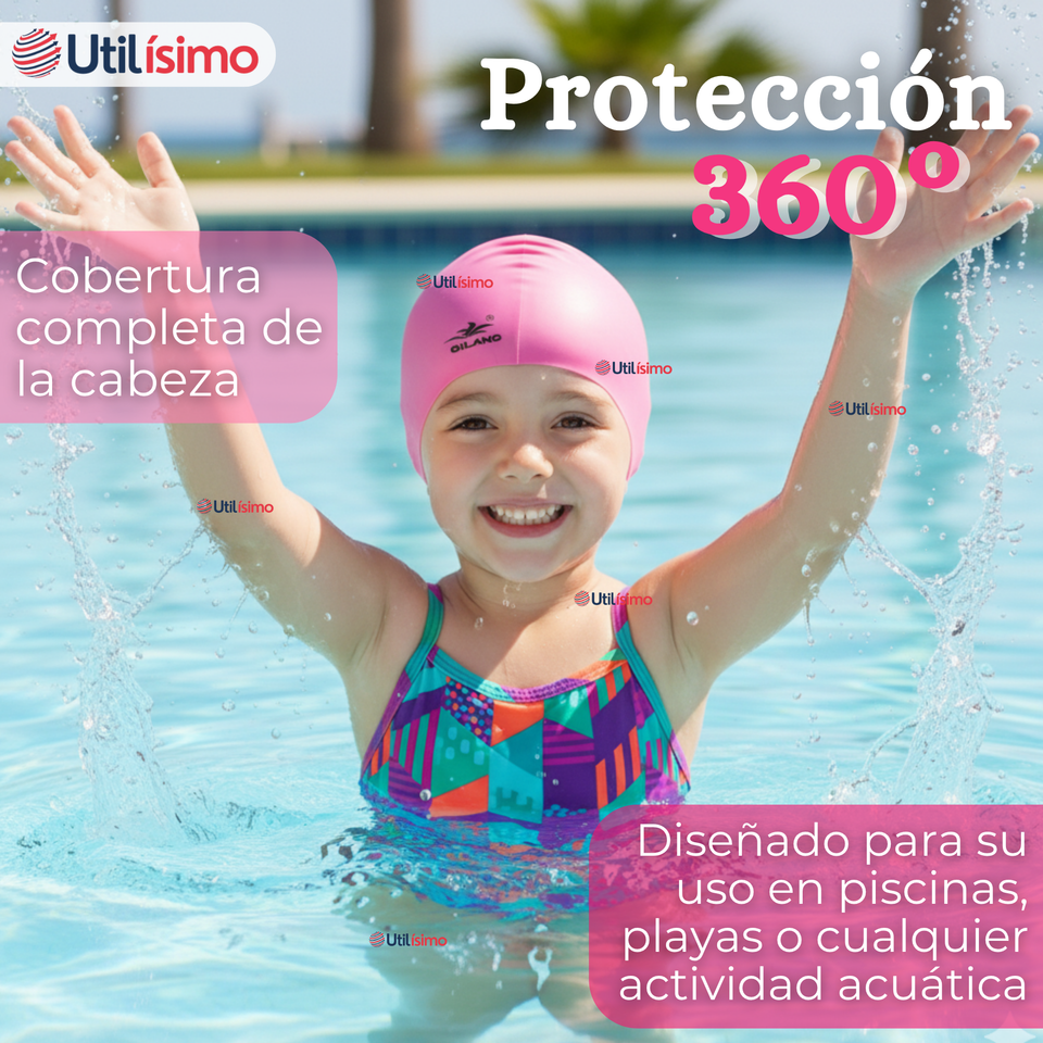Gorro Gorra Natación Baño Silicona Color Rosado 3 Años En Adelante