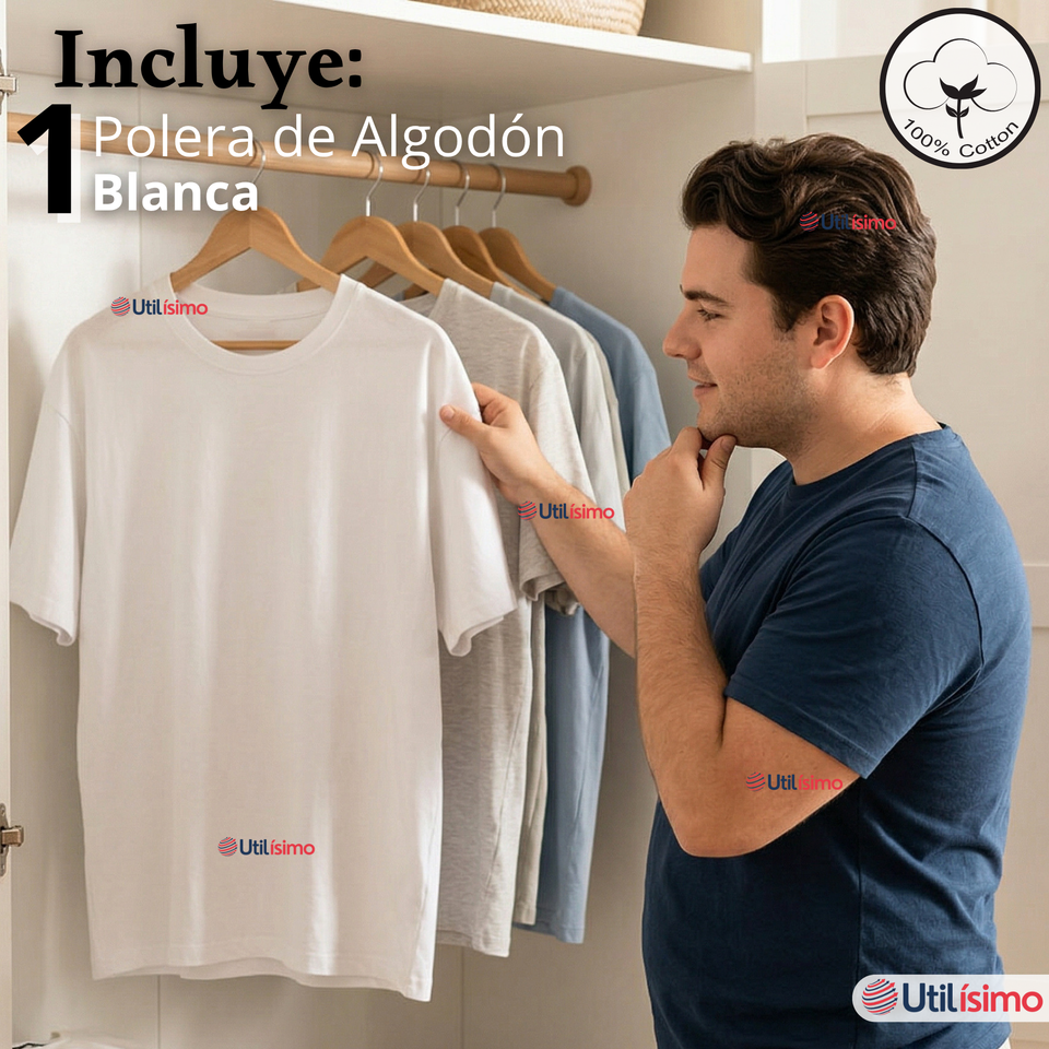 Camiseta Polera Algodón Primera Capa Manga Corta Blanco Hombre