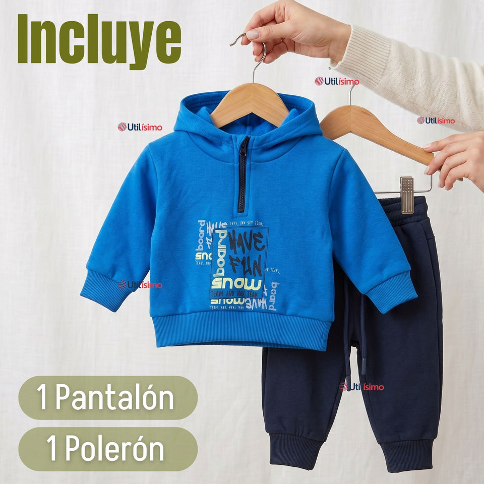 Conjunto Buzo Polerón 2 Piezas Bebé Niño Tedmimak Fun Blue