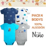 Pack 4 Bodys Niño Manga Corta Tedmimak 100% Algodón Blue Monster