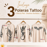 Pack 3 Poleras Efecto Piel Con Tatuajes Juvenil Rapa Nui Fiestas Patrias