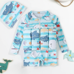 Traje de Baño Flotador Enterito Con Gorro Niño 2 Piezas 9 a 36 Meses Blue Sea