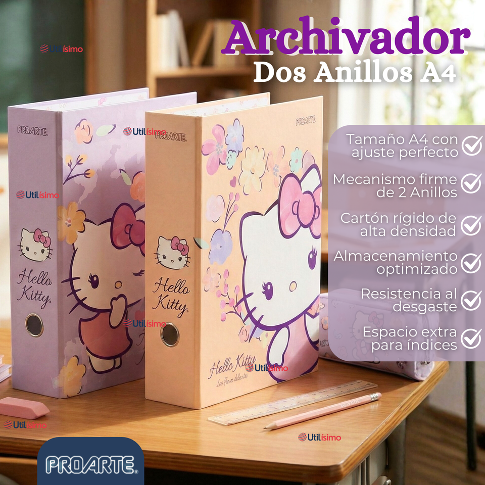 Archivador Lomo Ancho Formato A4 Carta 2 Anillos Hello Kitty Diseño Surtido