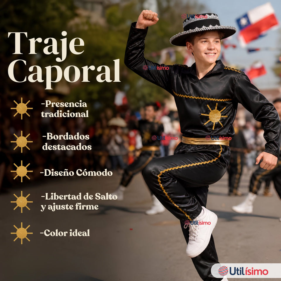 Traje Típico Caporal Negro Con Sombrero Danza Tradicional Fiestas Patrias