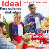 Pack 3 Delantal Cocina Fiestas Patrias Bandera Chilena 60X90 CM Viva Chile