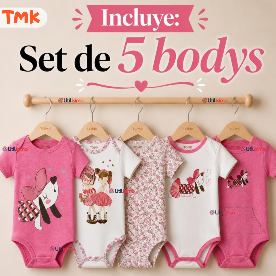 Pack 5 Bodys Manga Corta 100% Algodón Tedmimak Niña Sweet Girl