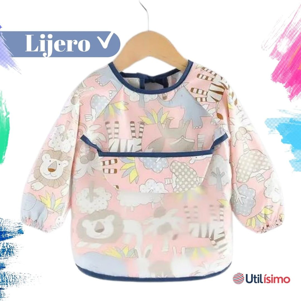 Pack 6 Babero Delantal Impermeable Premium Con Mangas Larga Para Bebe Y Niño