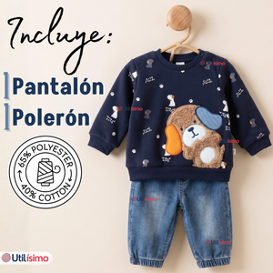 Conjunto 2 Piezas Buzo Pantalón Y Polerón Azul Bebé Niño