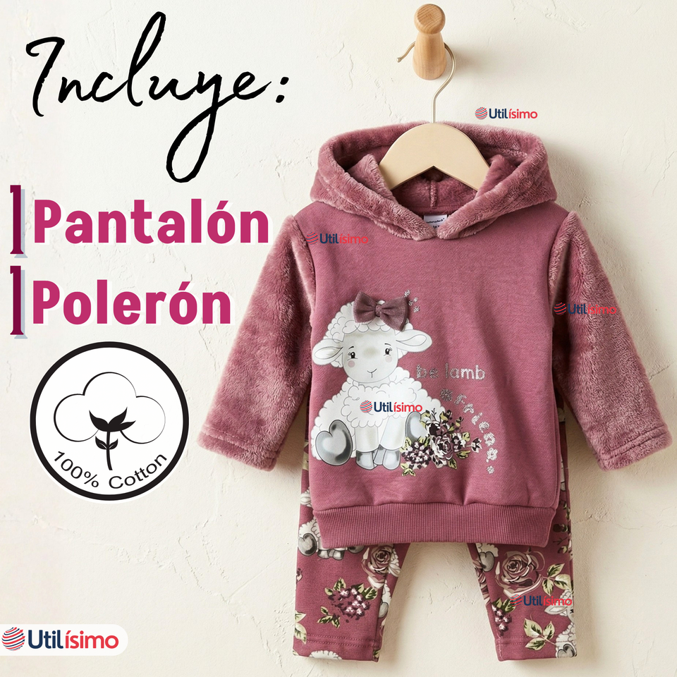 Conjunto 2 Piezas Buzo Pantalón Y Polerón Con Capucha De Algodón Morado Bebé Niña