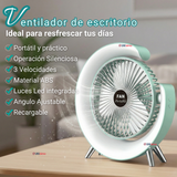 Mini Ventilador Portátil De Mesa Con Luz Led Recargable USB Verde Agua