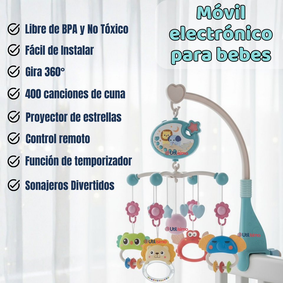 Móvil Giratorio Musical Proyector De Luces Más Control Para Cuna Bebé