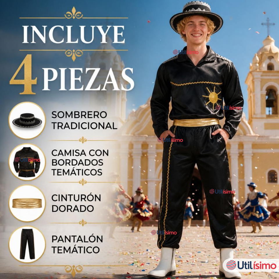 Traje Caporal Típico Completo Con Sombrero Negro Hombre Fiestas Patrias