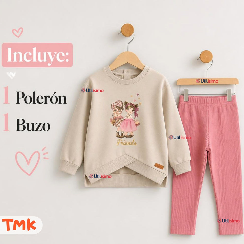 Conjunto 2 Piezas Polerón y Pantalón Buzo 100% Algodón Tedmimak Niña Pretty Adorable
