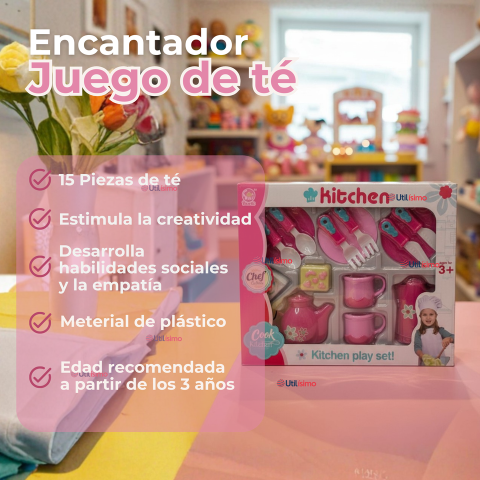 Juguete Juego De Té Niña 15 Piezas Beautiful flowers