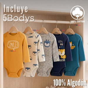 Pack 5 Bodys Manga Larga 100% Algodón Tedmimak Sweet Nature Bebé Niño