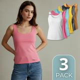 Pack 3 Poleras Camisetas Sin Mangas Fibra De Bambú Básicas Lisa Elástica Mujer Colores Surtidos