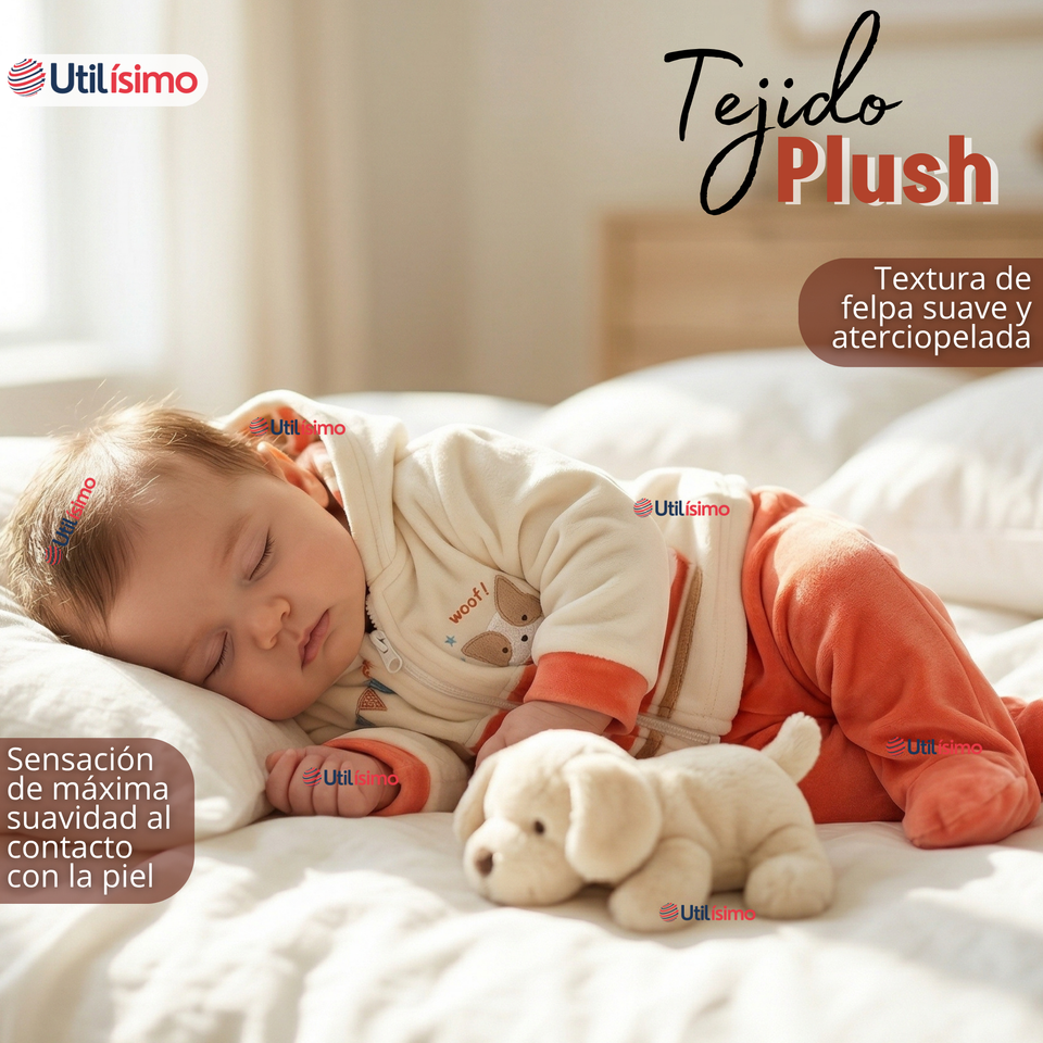Conjunto 2 Piezas Buzo Pantalón Y Polerón Con Capucha Tela Plush Bebé Niño