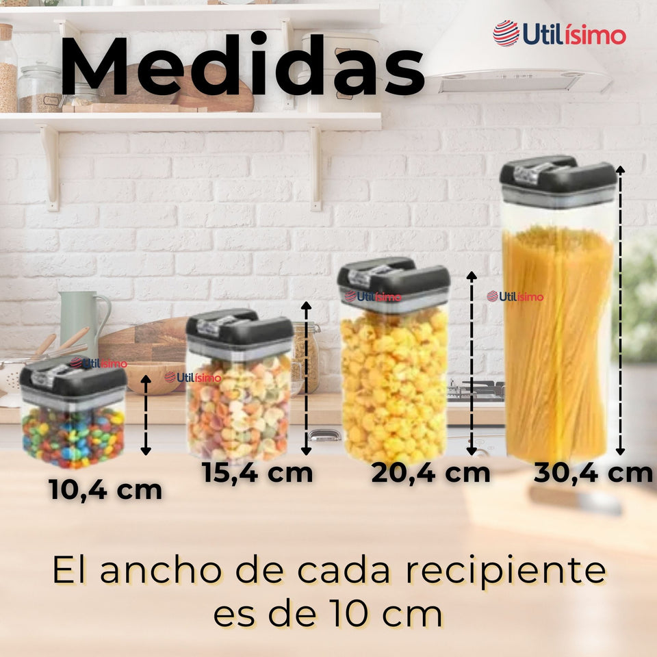 Set Contenedores de Alimentos 7 Piezas Herméticos De Plastico Cocina Despensa Negro