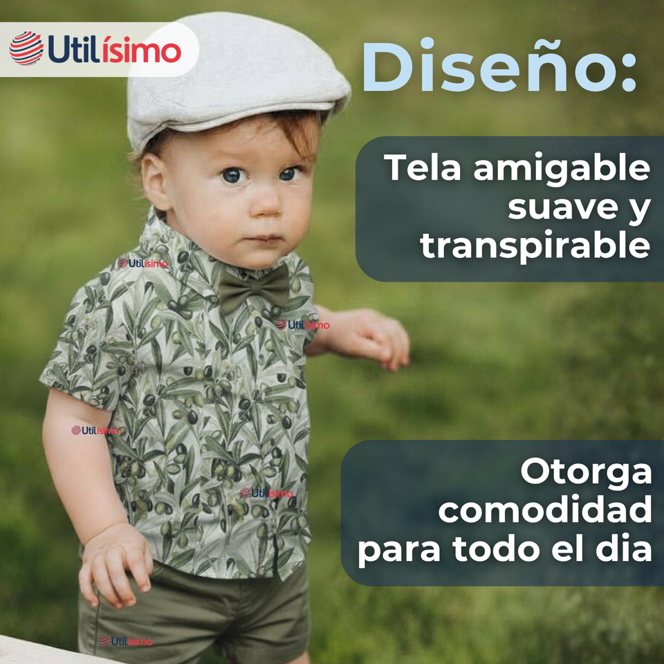 Conjunto de Vestir Camisa Con Lazo Y Pantalón Corto Algodón Niño