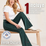 Pantalón Cotelé Palazzo Polar Con Chiporro Elasticado Térmico Verde Oscuro