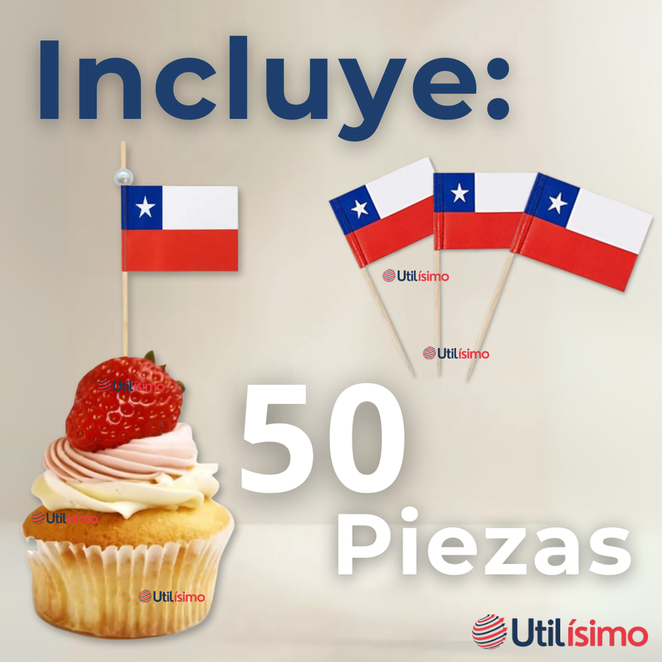 Pack 50 Mondadientes Pinchos Palillos Bandera De Chile