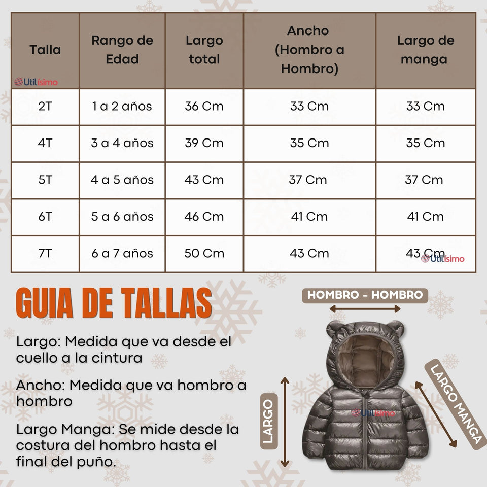Parka Bebé Niño Negra Térmica Acolchada Con Orejitas Black Winter