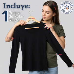 Camiseta Polera Polar Primera Capa Negro Manga Larga Mujer